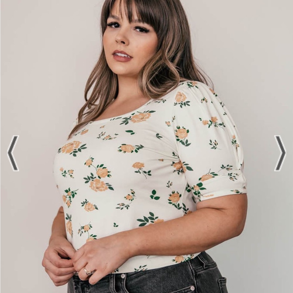 Floral Puff Sleeve Top - Cream
